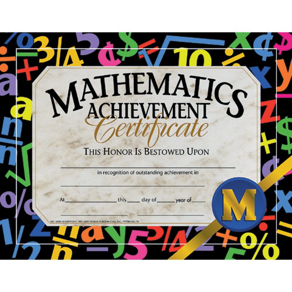 Hayes Certificates, 8-1/2in x 11in, Mathematics Achievement, 30 Certificates Per Pack, Set Of 3 Packs