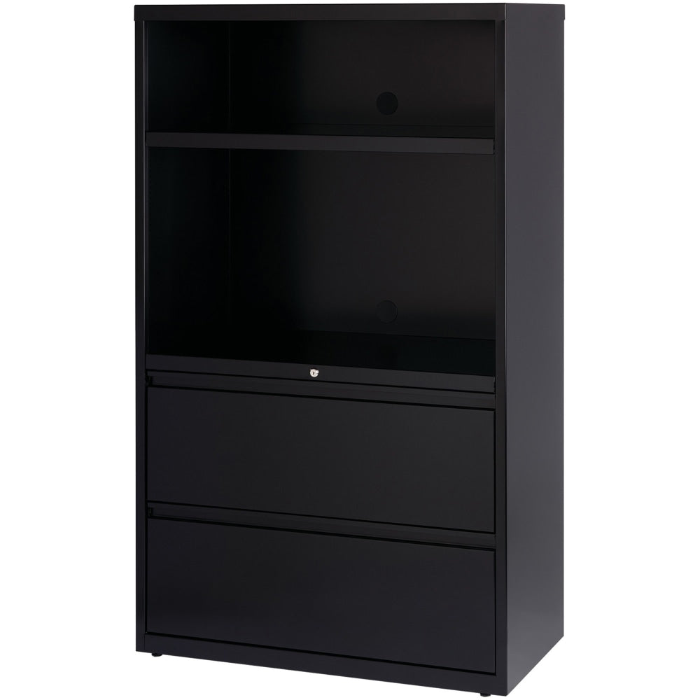 Lorell Smart 36inW x 18-5/8inD Lateral 2-Drawer Combo File Cabinet, Black