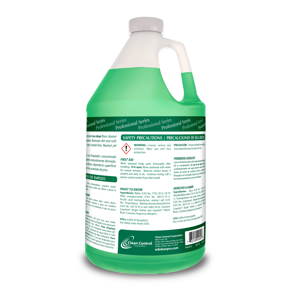 OdoBan Professional Series Neutral pH No-Rinse Floor Cleaner Concentrate, 1 Gallon, Green, Pack Of 4 Jugs