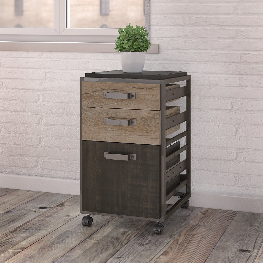 Bush Business Furniture Refinery 18inD Vertical 3-Drawer Mobile File Cabinet, Rustic Gray/Charred Wood, Delivery