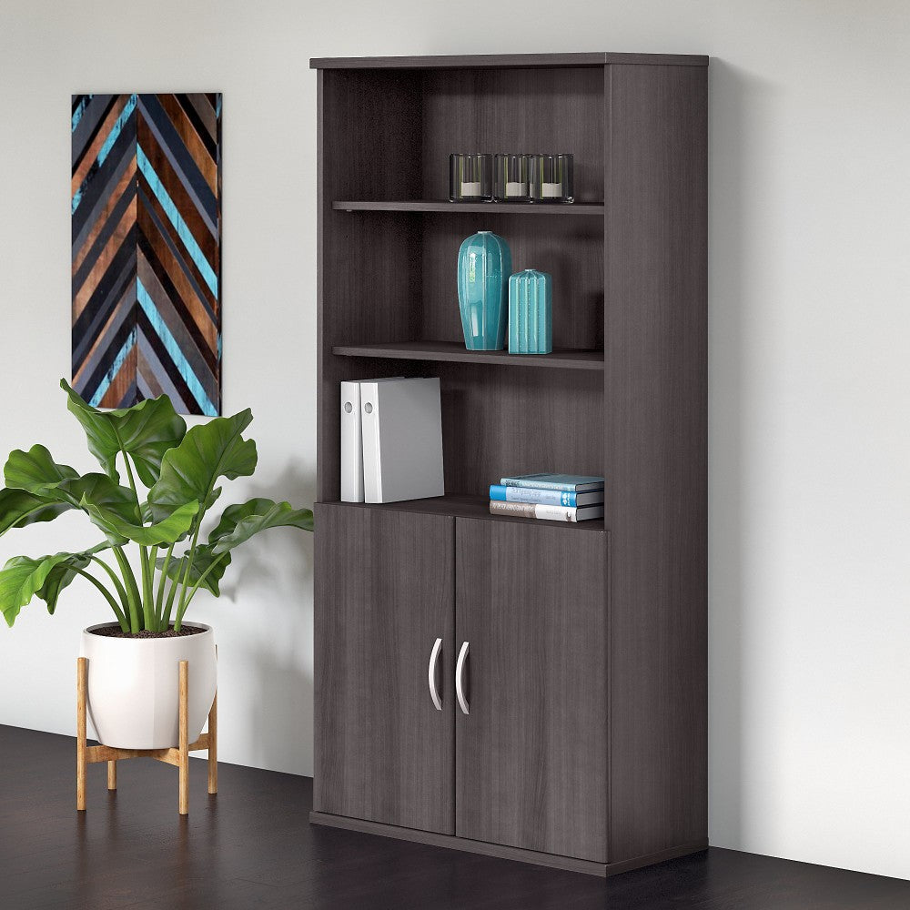 Bush Business Furniture Studio C 73inH 5-Shelf Bookcase With Doors, Storm Gray, Standard Delivery