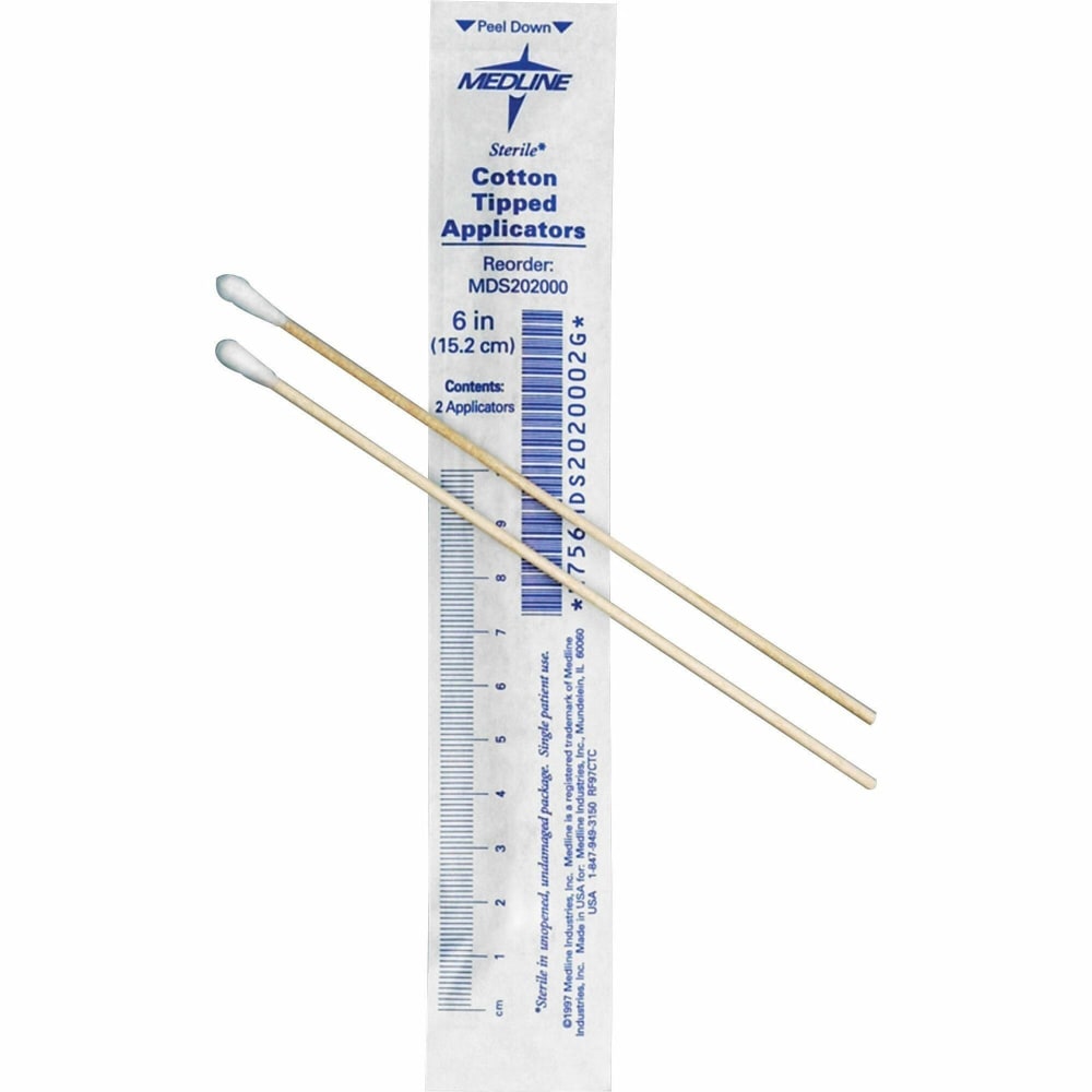 Medline Cotton Tip Applicators, 6in, Sterile, White, Box Of 200