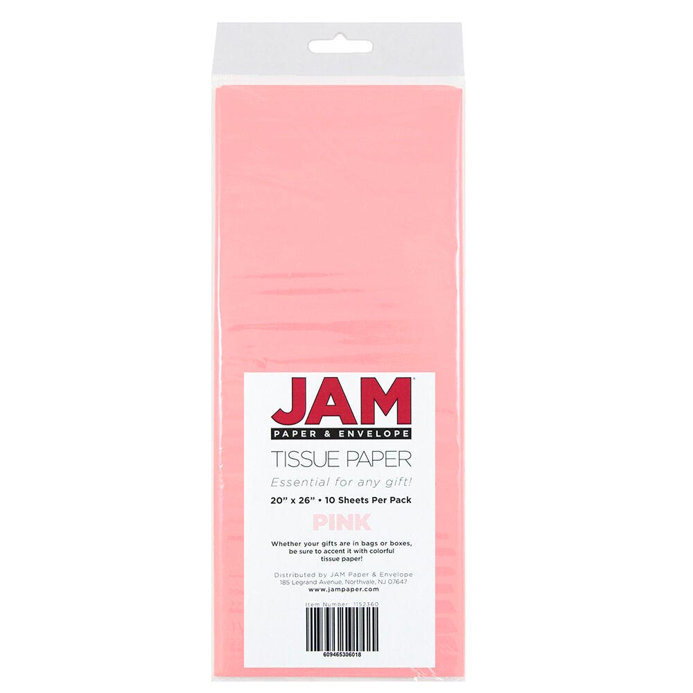 JAM Paper Tissue Paper, 26inH x 20inW x 1/8inD, Pink, Pack Of 10 Sheets