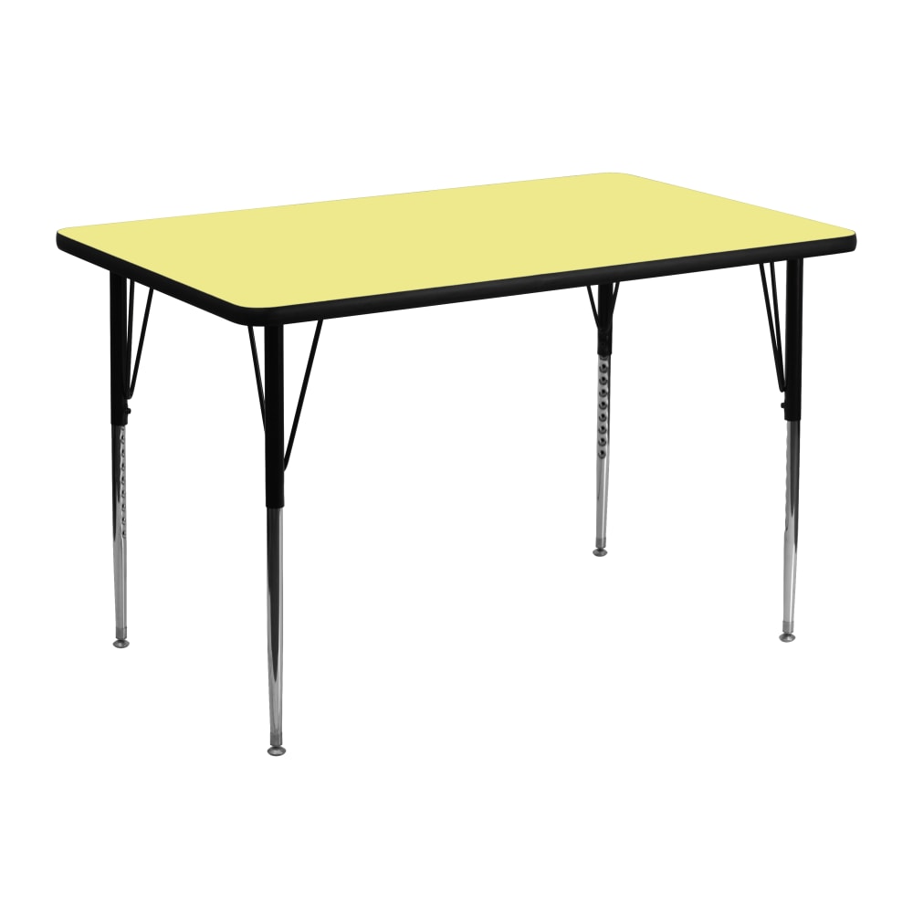 Flash Furniture 48inW Rectangular Thermal Laminate Activity Table With Standard Height-Adjustable Legs, 30inD, Yellow