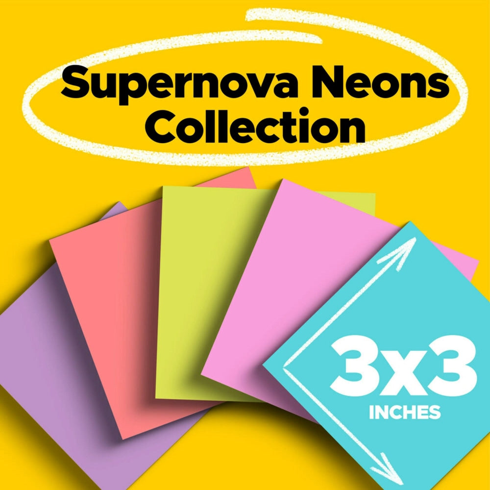 Post-it Super Sticky Notes, 3 in x 3 in, 12 Pads, 90 Sheets/Pad, 2x the Sticking Power, Supernova Neons Collection