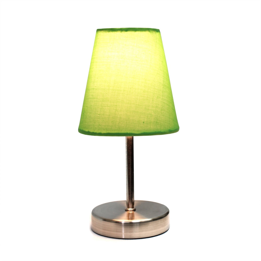 Simple Designs Mini Basic Table Lamp with Fabric Shade, 10-3/5inH, Green/Sand Nickel