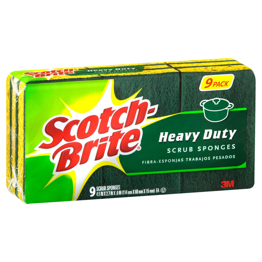 Scotch-Brite Heavy-Duty Scrub Sponges, Green/Yellow, Pack Of 9