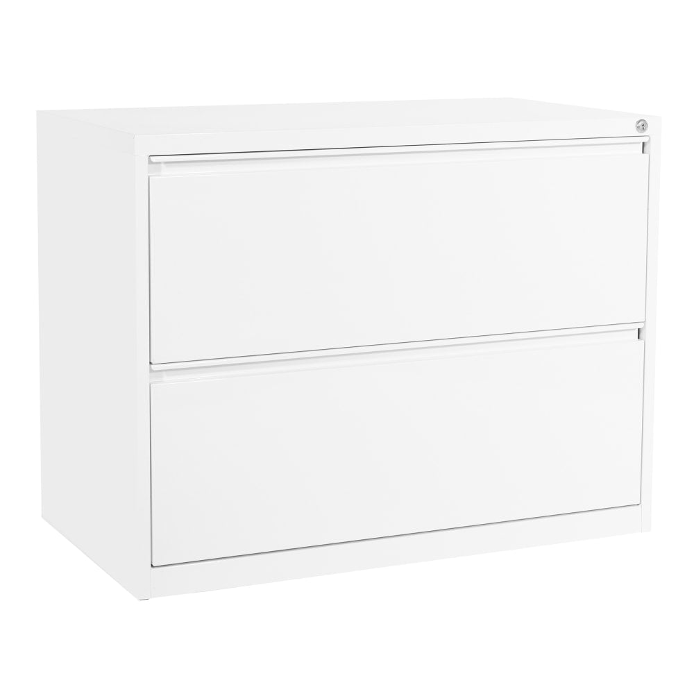 Office Star 35-1/2inW x 19-3/4inD Lateral 2-Drawer File Cabinet With Core-Removable Lock & Adjustable Glides, White