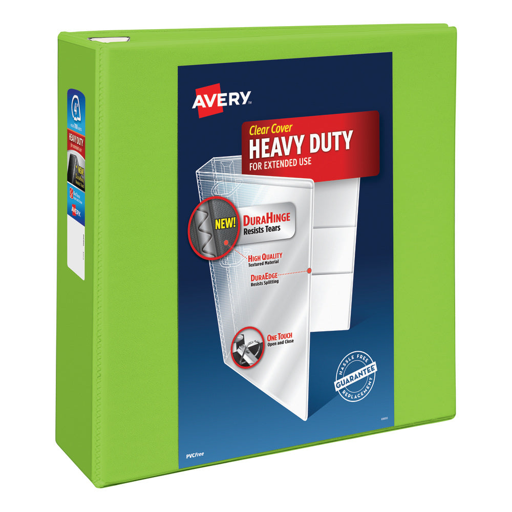 Avery Heavy-Duty View 3-Ring Binder With Locking One-Touch EZD Rings, 4in D-Rings, 43% Recycled, Chartreuse