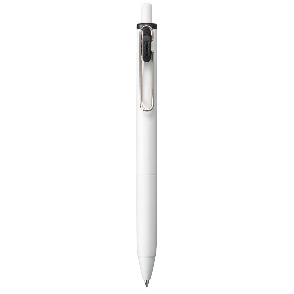 Uni-Ball One Retractable Gel Pens, Medium Point, 0.7 mm, White Barrel, Black Ink, Pack Of 12 Pens