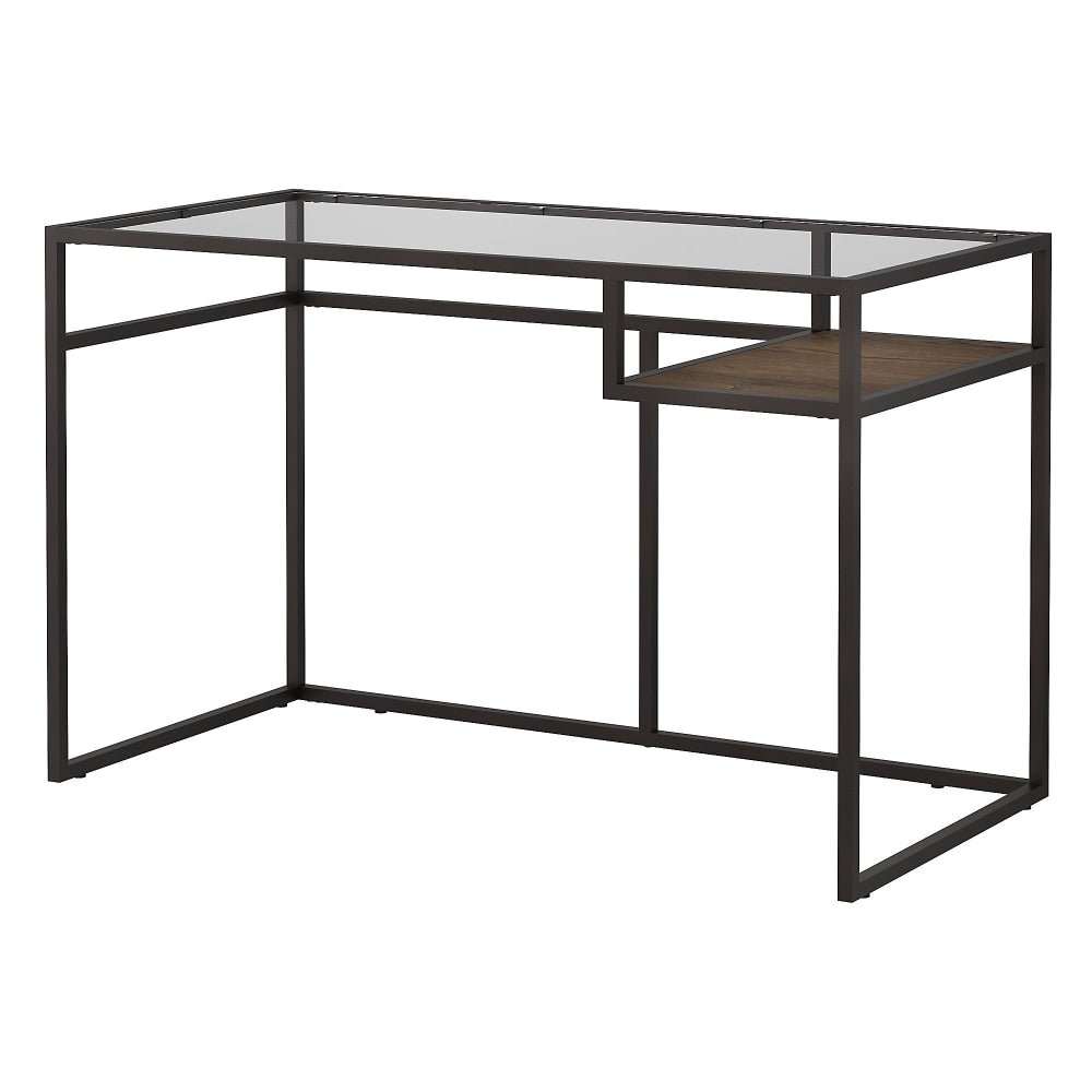 Bush Furniture Anthropology 48inW Glass Top Writing Desk With Shelf, Rustic Brown Embossed, Standard Delivery