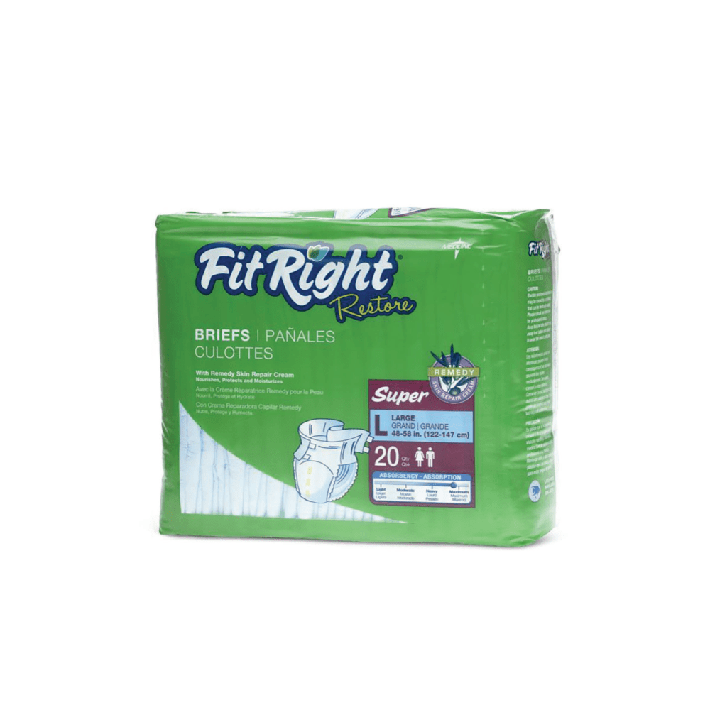 FitRight Restore Briefs, Large, Blue, 20 Briefs Per Bag, Case Of 4 Bags