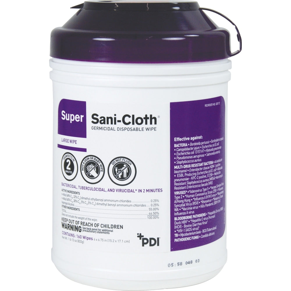 Unimed Super Sani-Cloth Germicidal Wipes, 6in x 6-3/4in, Tub Of 160 Wipes