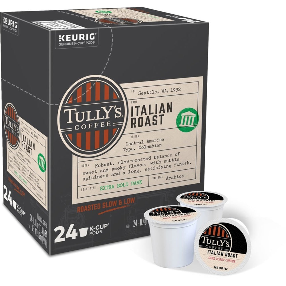 Tullys Coffee Single-Serve Coffee K-Cup Pods, Italian Roast, Carton Of 24