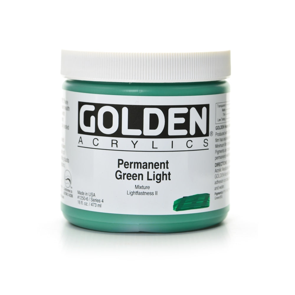 Golden Heavy Body Acrylic Paint, 16 Oz, Permanent Green Light