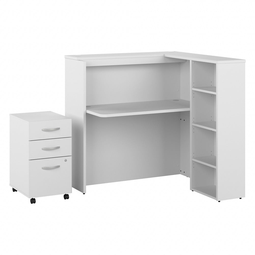 Bush Business Furniture Studio C 48inW Cubicle Computer Desk With Shelves And Mobile File Cabinet, White, Standard Delivery