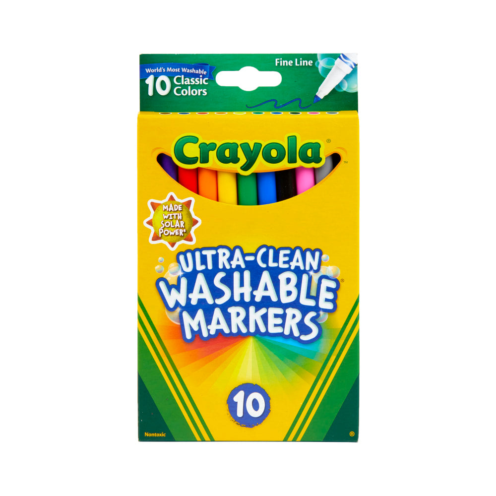 Crayola Ultra-Clean Washable Markers, Fine Tip, Assorted Classic Colors, Box Of 10