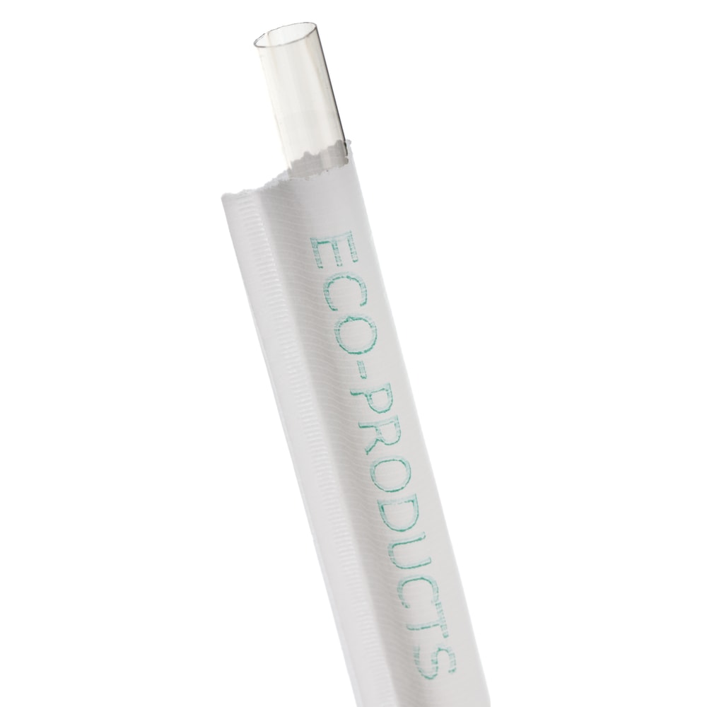 Eco-Products Compostable Straws, Wrapped, 9-1/2in, 100% Recycled, Clear, Case Of 4,800 Straws