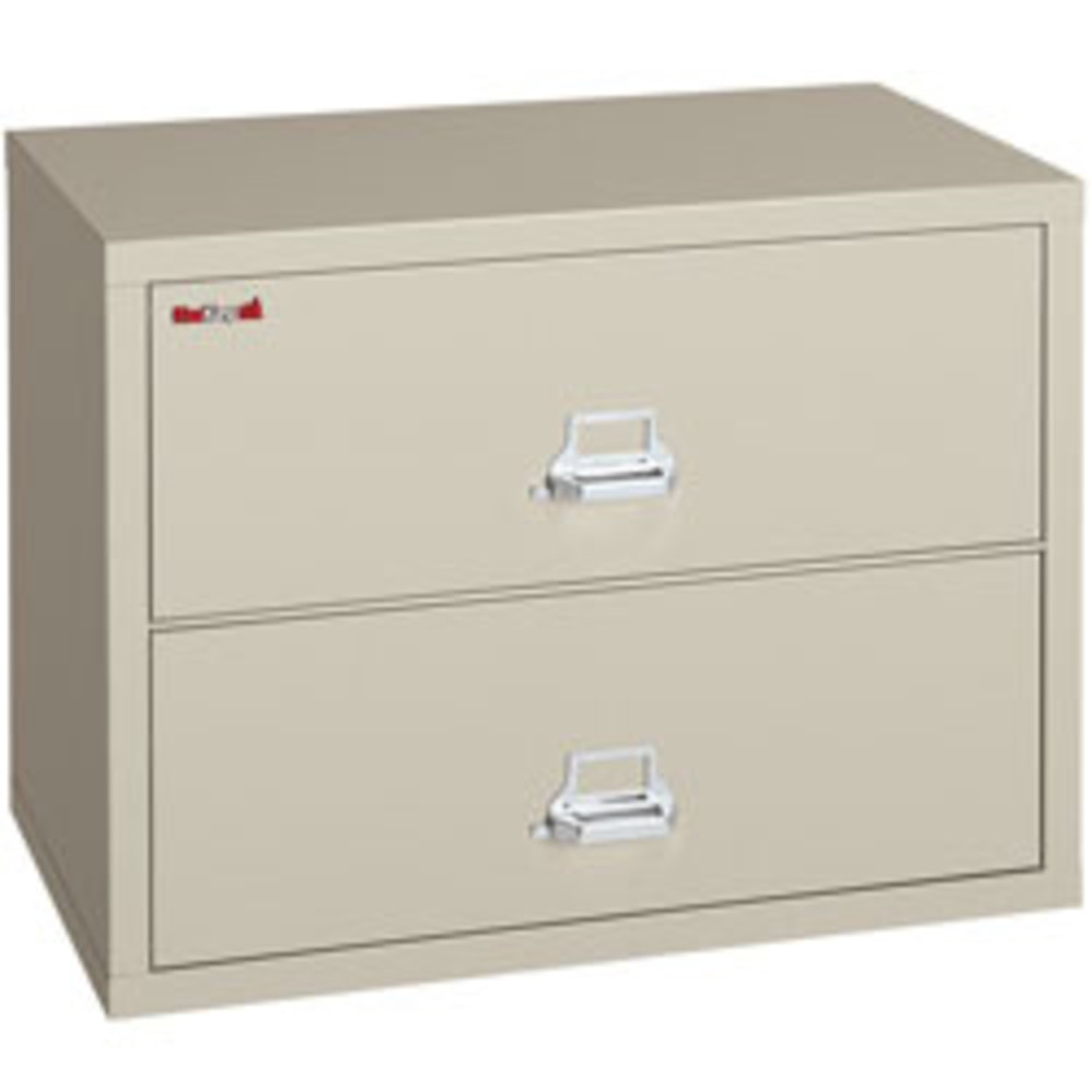 FireKing UL 1-Hour 44-1/2inW x 22-1/8inD Lateral 2-Drawer Fireproof File Cabinet, Parchment, White Glove Delivery