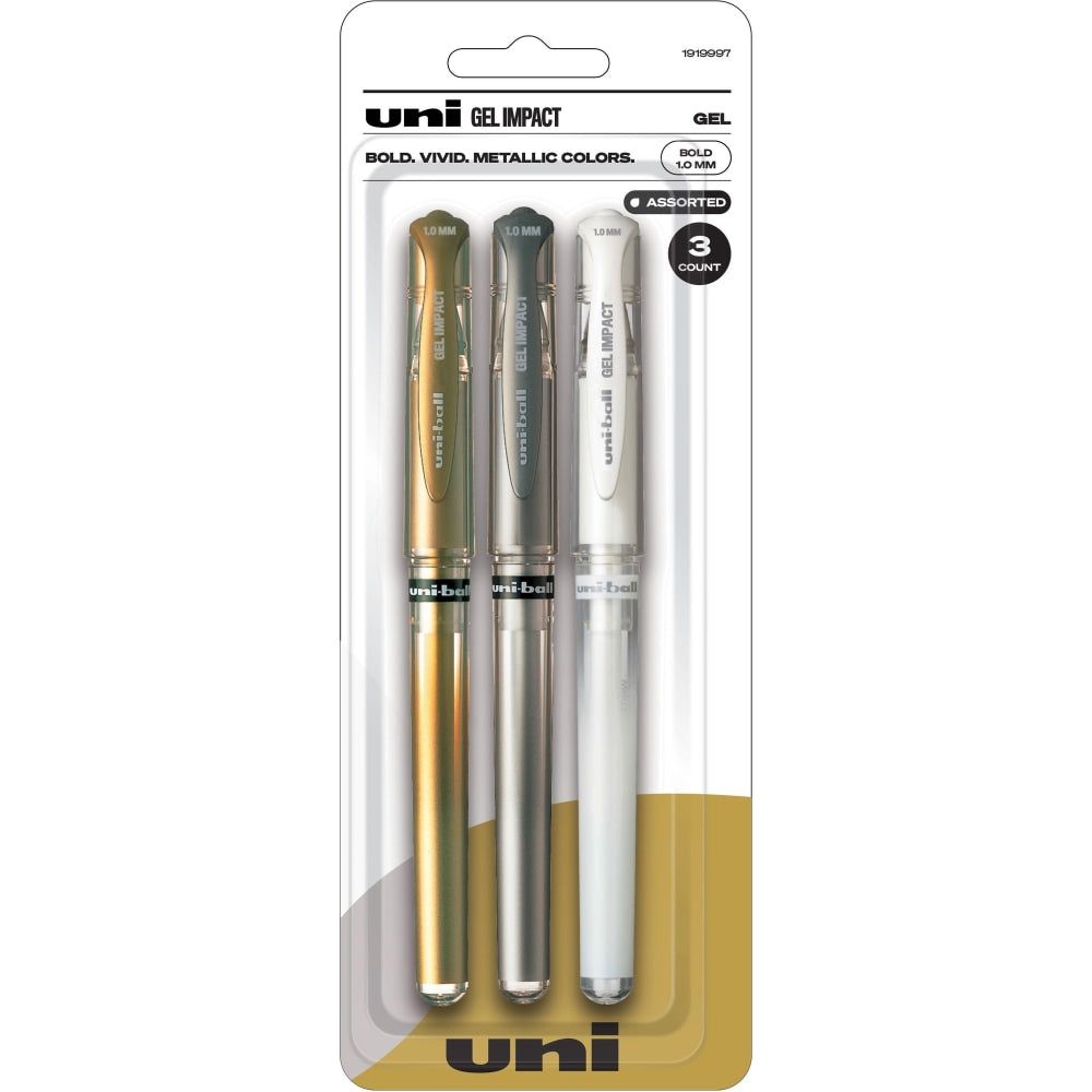 uniball Signo Gel Impact Pens, Pack Of 3, Bold Point, 1.0 mm, Assorted Ink