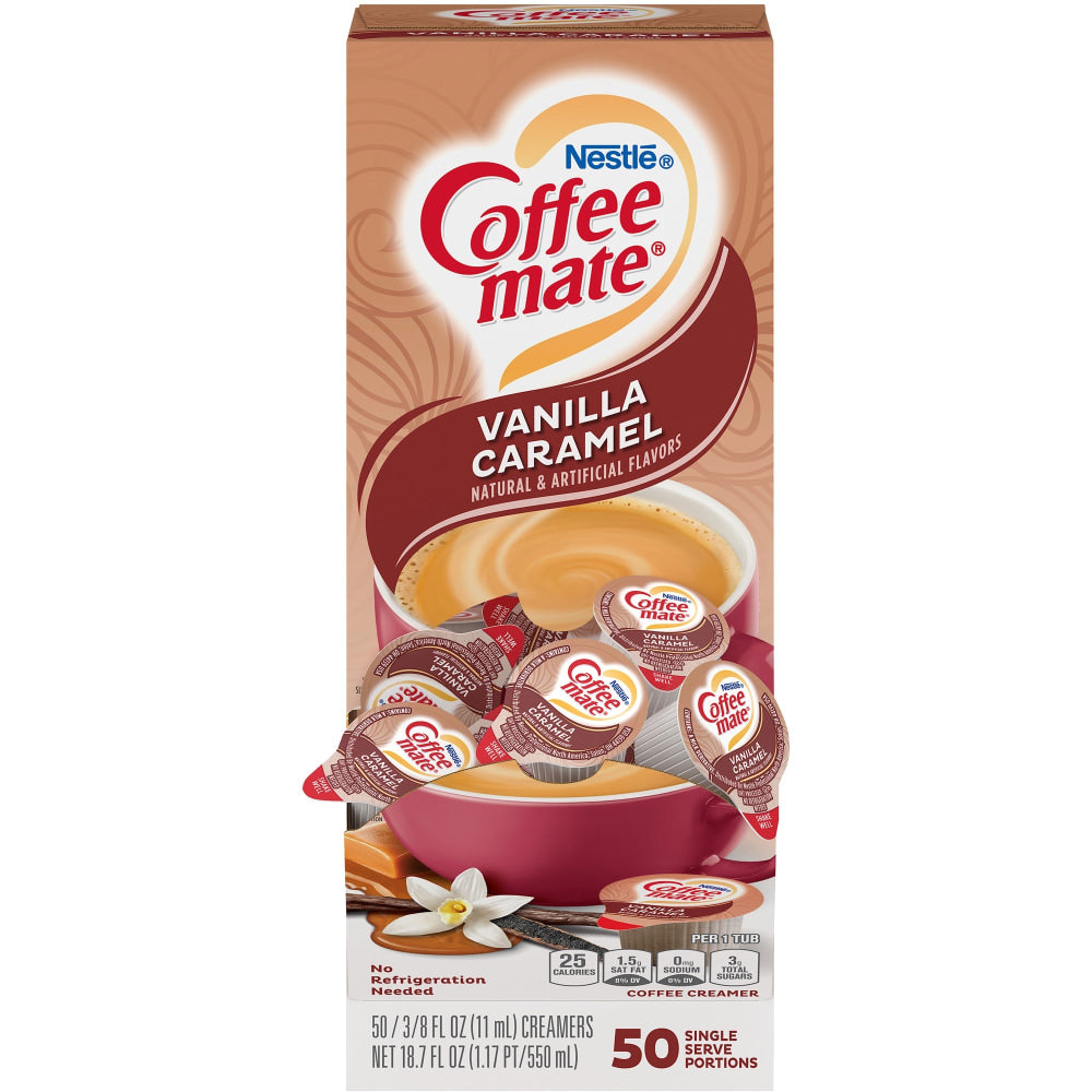 Nestle Coffee-mate Liquid Creamer, Vanilla Caramel Flavor, 0.38 Oz Single Serve x 50