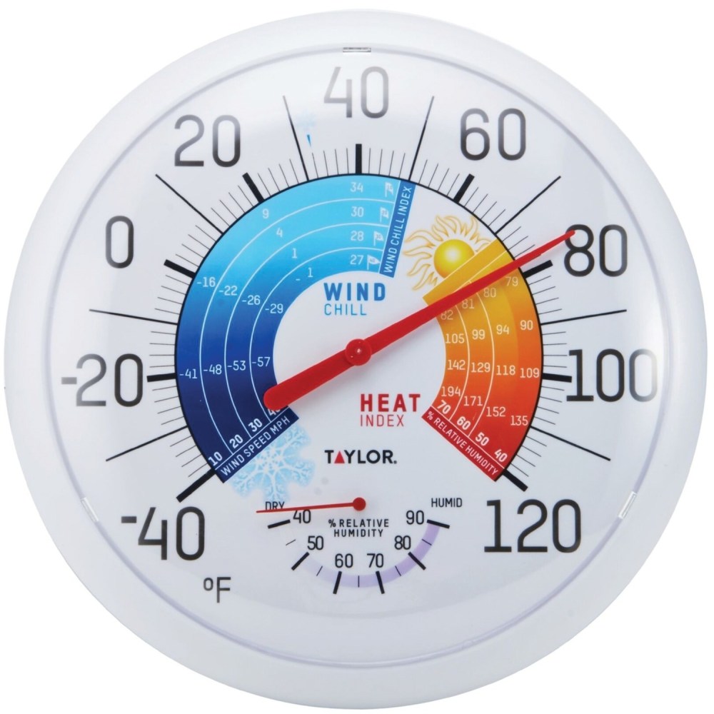 Taylor 13.25in Wind Chill/Heat Index Thermometer & Hygrometer - Hygrometer/Thermometer - Temperature, Humidity - Multicolor