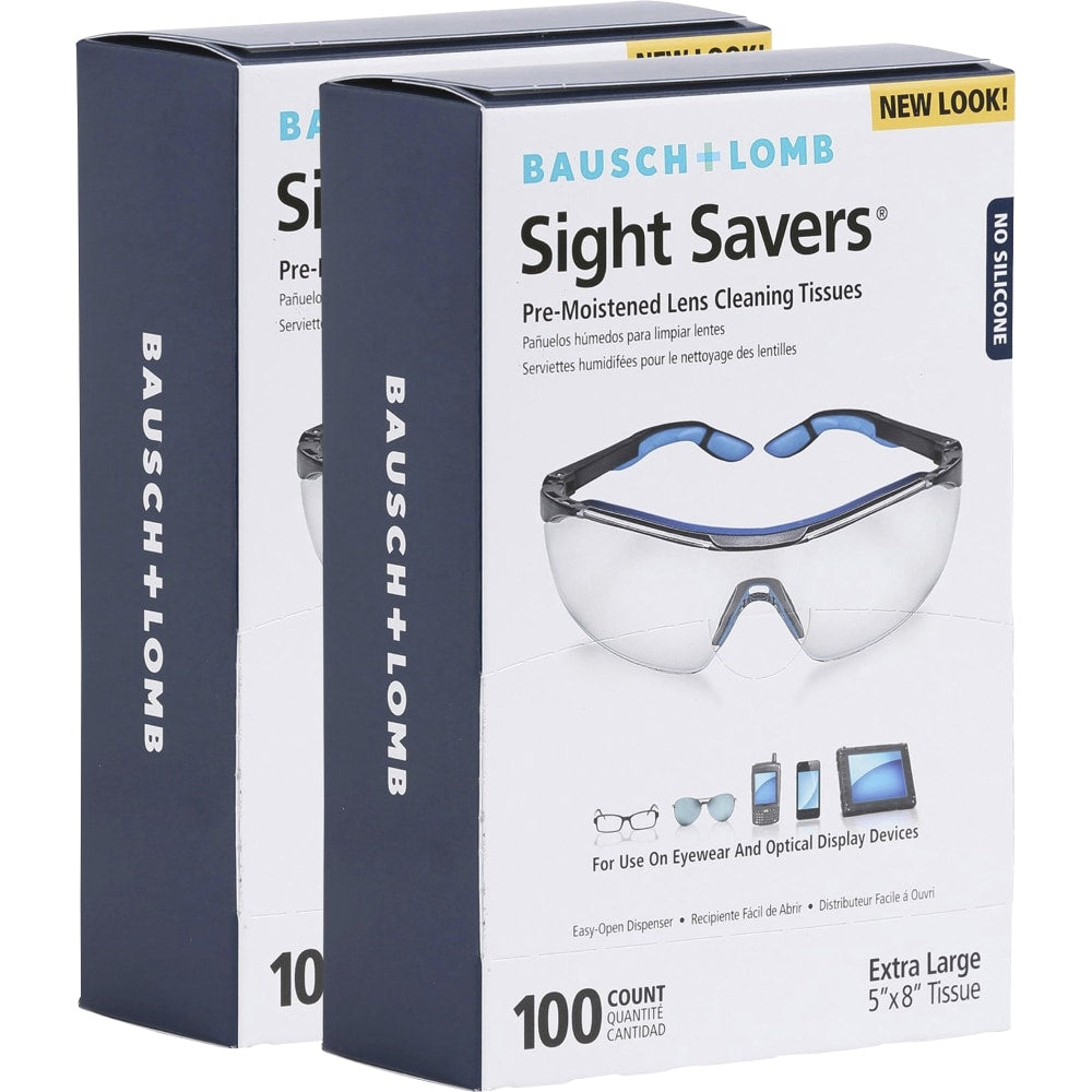 Bausch & Lomb Sight Savers Lens Cleaning Tissues, 8in x 5in, 100 Tissues Per Box, Pack Of 2 Boxes