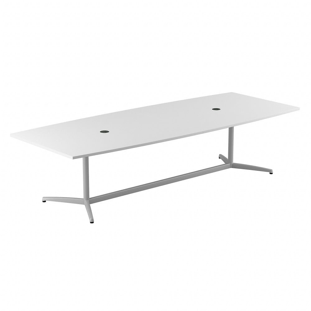 Bush Business Furniture 120inW x 48inD Boat-Shaped Conference Table With Metal Base, White, Standard Delivery