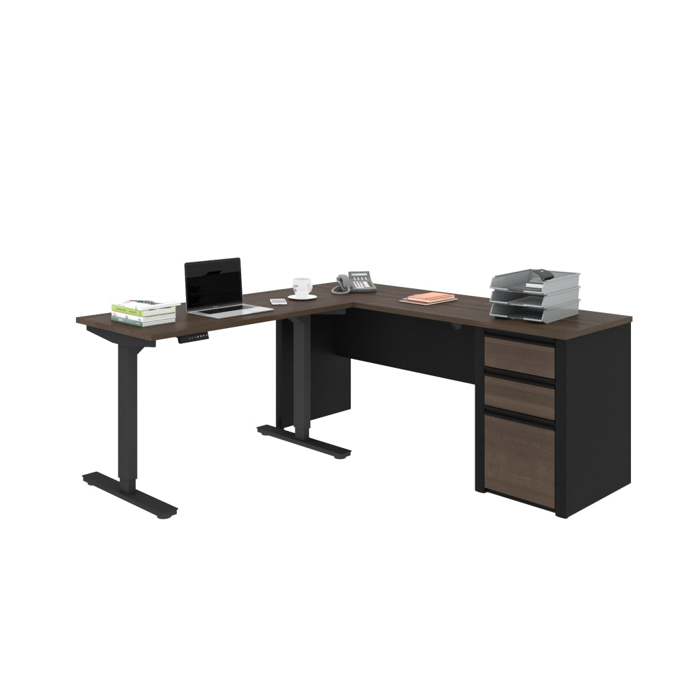 Bestar Connexion 72inW L-Shaped Standing Corner Desk With Pedestal, Antigua/Black