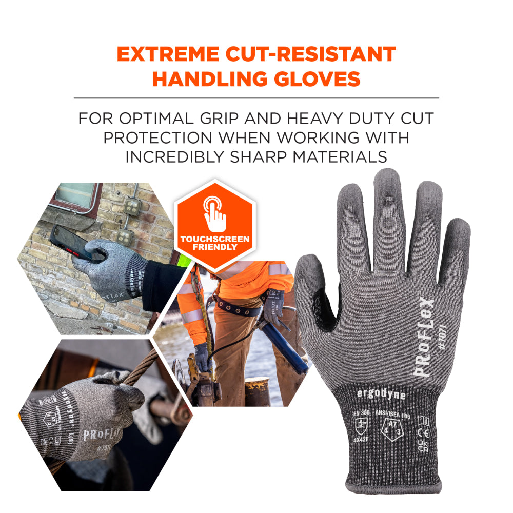 Ergodyne Proflex 7071 PU-Coated Cut-Resistant Gloves, Gray, X-Large