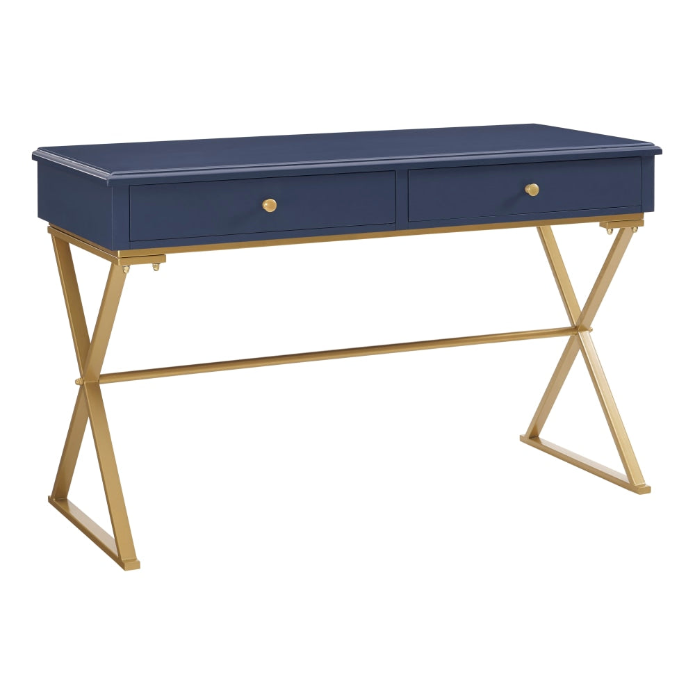 Linon Amy 47-1/4inW Home Office Campaign Computer Desk, Blue/Gold