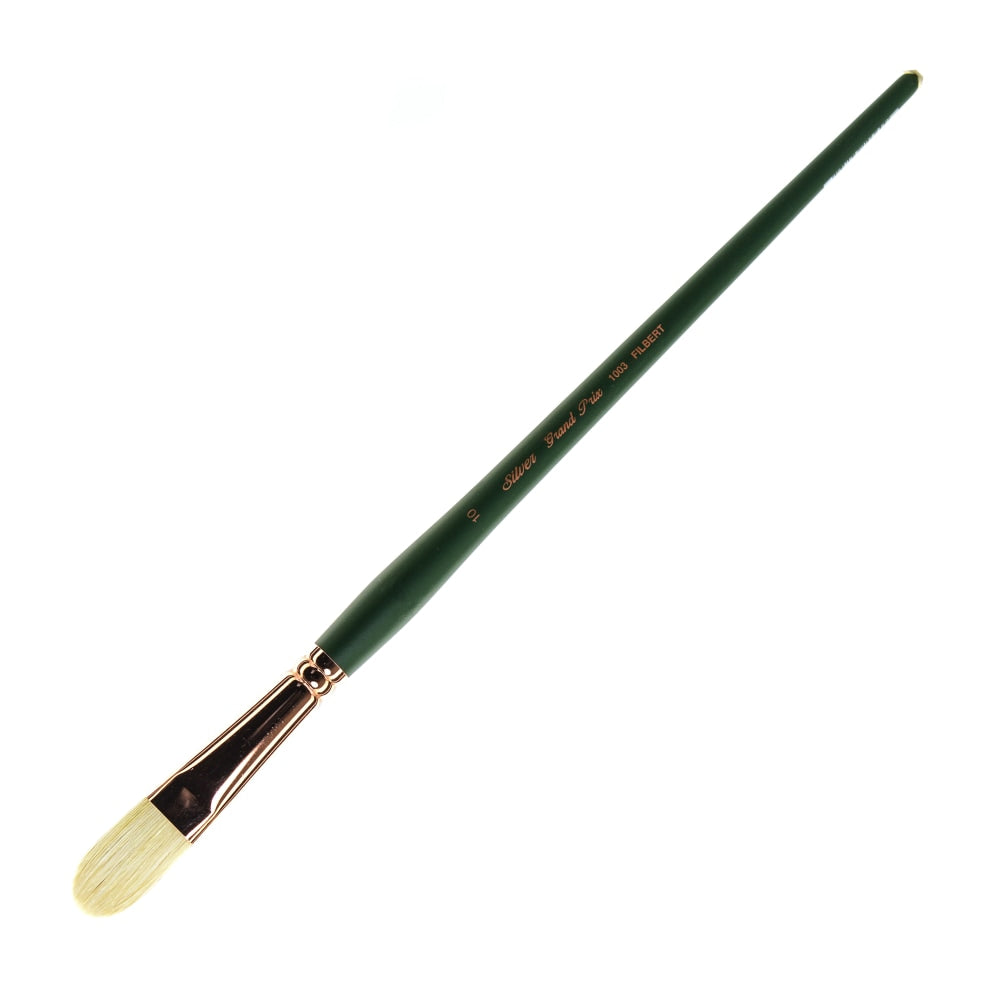 Silver Brush Grand Prix Paint Brush Series 1003, Size 10, Filbert Bristle, Hog Hair, Green