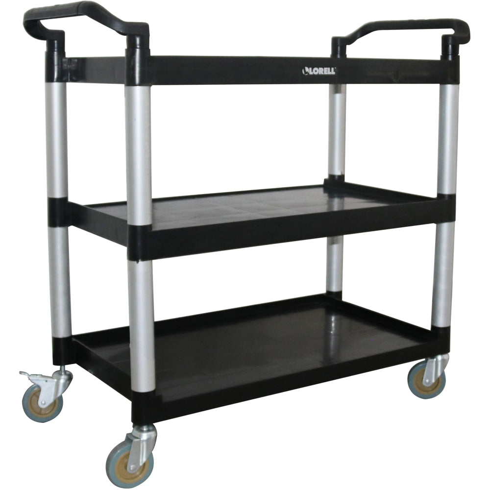 Lorell X-tra Utility Cart - 3 Shelf - Dual Handle - 300 lb Capacity - 4 Casters - 4in Caster Size - Plastic - x 42in Width x 20in Depth x 38in Height - Black - 1 Each