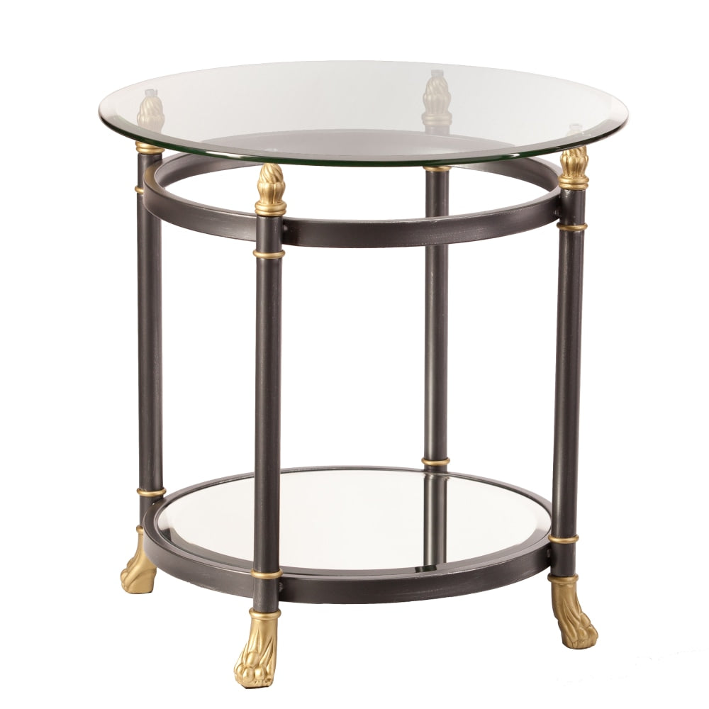 SEI Furniture Allesandro End Table, Round, Clear/Dark Gray/Gold