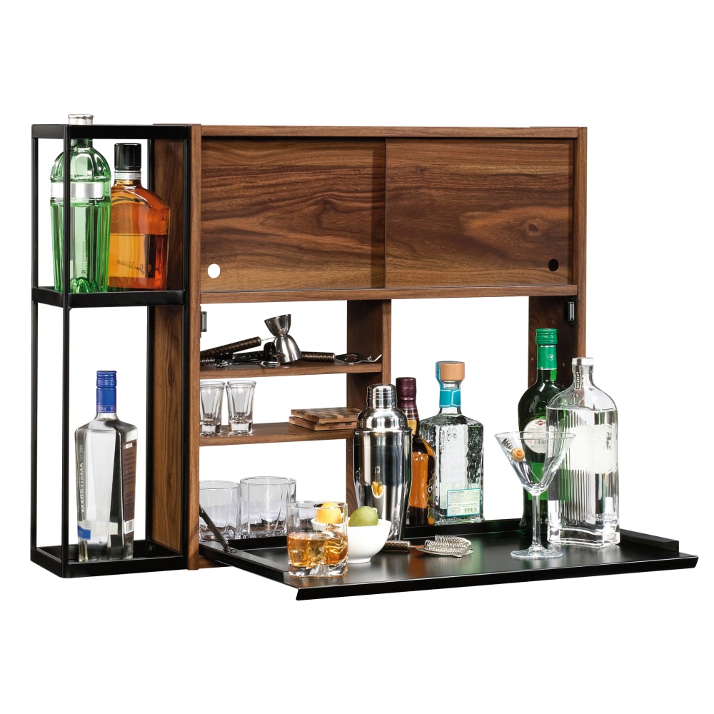 Sauder Harvey Park Wall Mounted Bar, 25inH x 33-1/4inW x 5-7/8inD, Grand Walnut