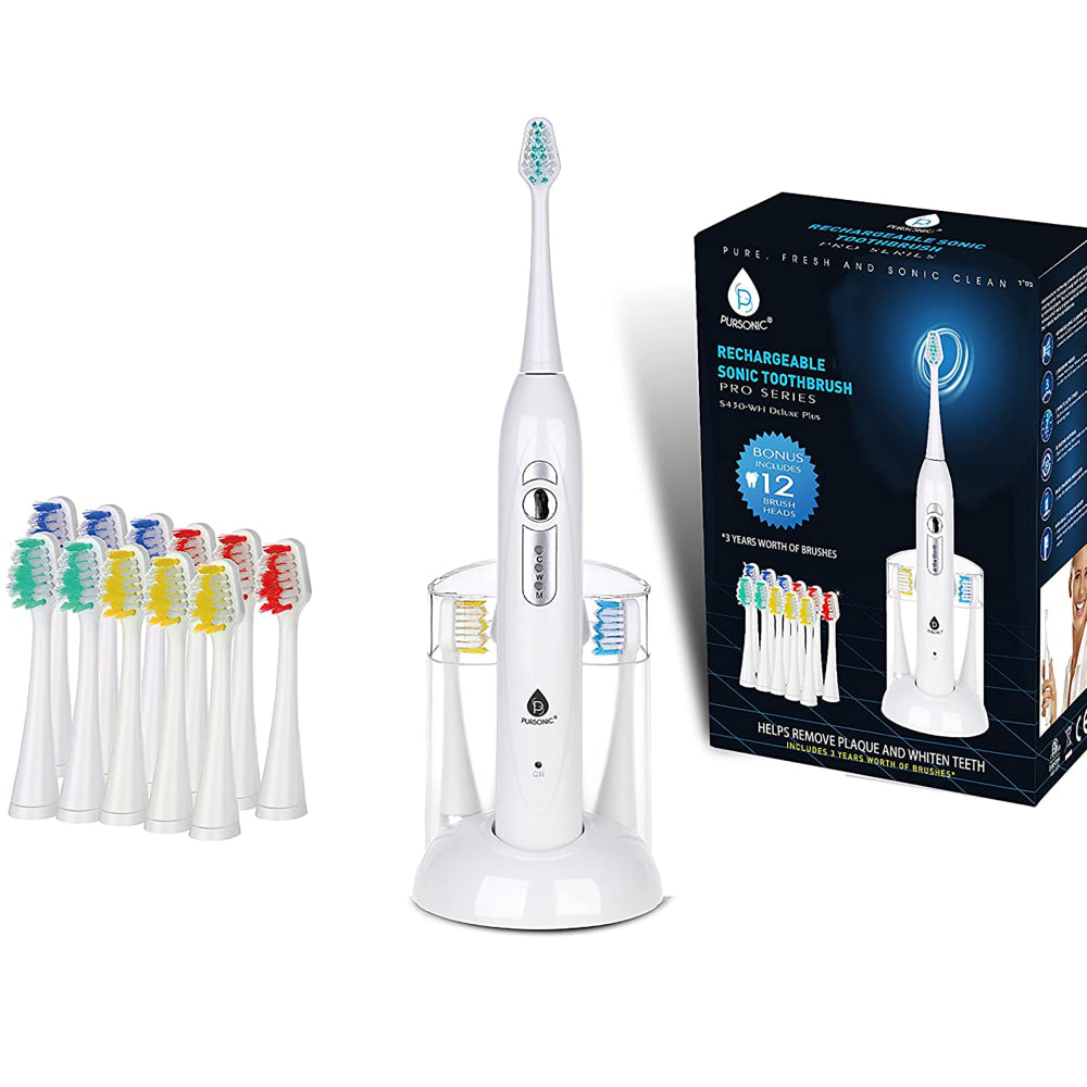 Pursonic S430 15-Piece Electric Sonic Toothbrush, 8inH x 3inW x 2inD, White