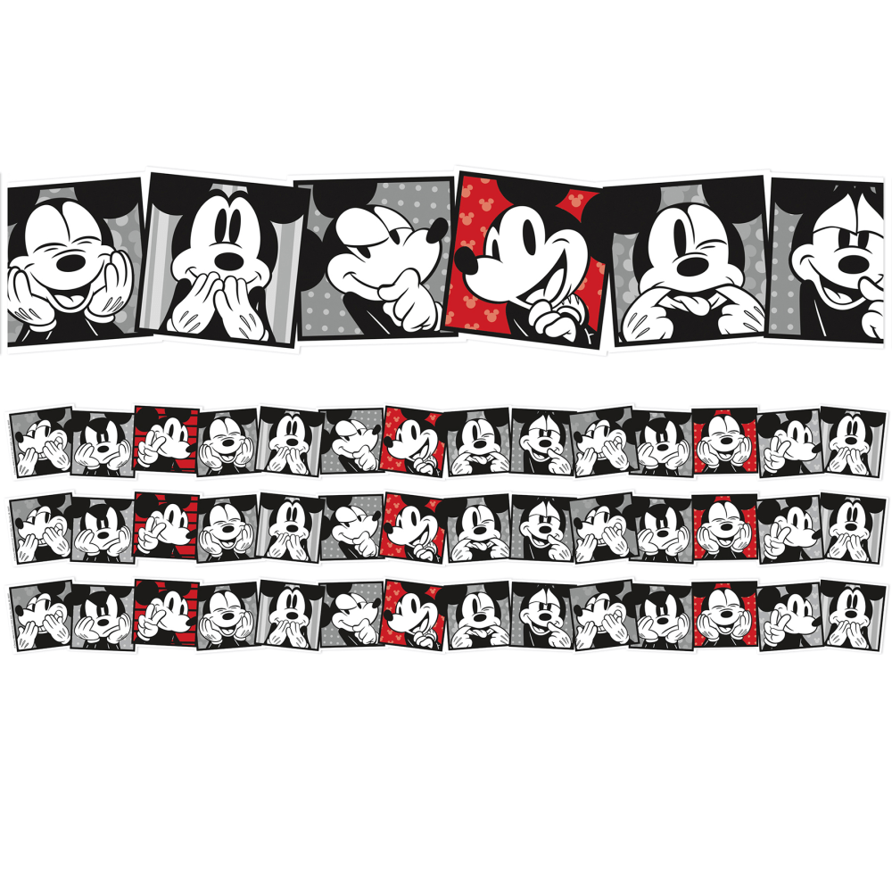 Eureka School Extra-Wide Deco Trim, Mickey Mouse Throwback Mickey Selfies, 37' Per Pack, Set Of 3 Packs