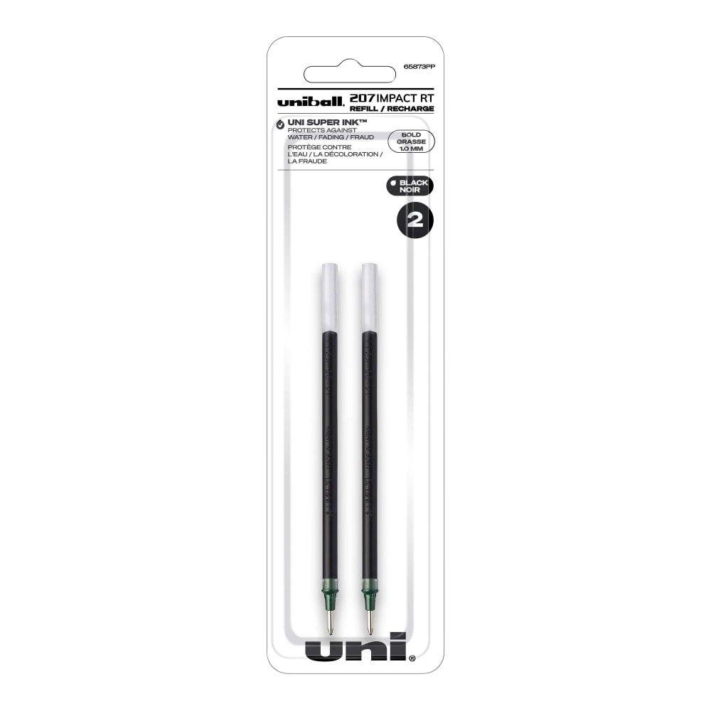 uni-ball 207 Impact RT Gel Pen Refills, Bold Point, 1.0 mm, Black, Pack Of 2 Refills