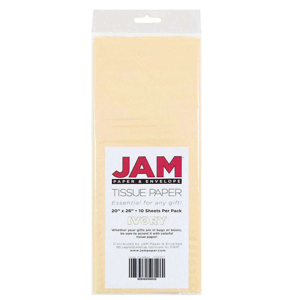 JAM Paper Tissue Paper, 26inH x 20inW x 1/8inD, Ivory, Pack Of 10 Sheets