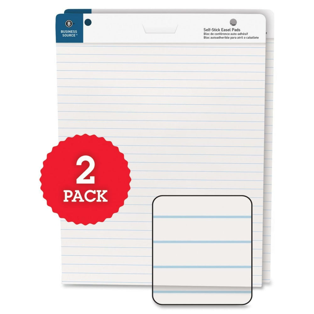 Business Source 25inx30in Lined Self-stick Easel Pads - 30 Sheets - 25in x 30in - White Paper - Cardboard Cover - Self-stick - 2 / Carton