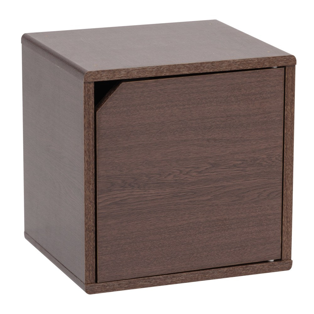 IRIS 14inH Cube Storage With Door, Brown Oak