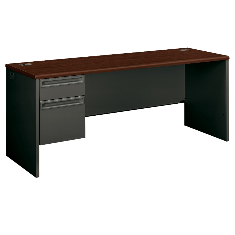 HON 38000 72inW Left-Pedestal Computer Desk Credenza With Lock, Mahogany/Charcoal