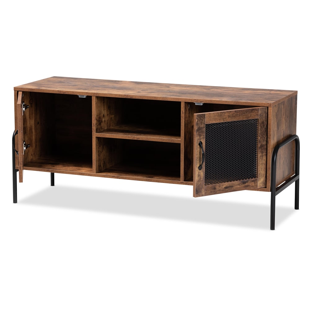 Baxton Studio Valeska Modern Industrial 2-Door TV Stand For 63in TVs, 21-1/8inH x 48-7/16inW x 15-3/4inD, Walnut Brown