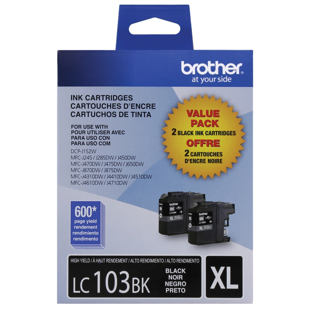 Brother LC103 Black High-Yield Ink Cartridges, Pack Of 2, LC1032PKS