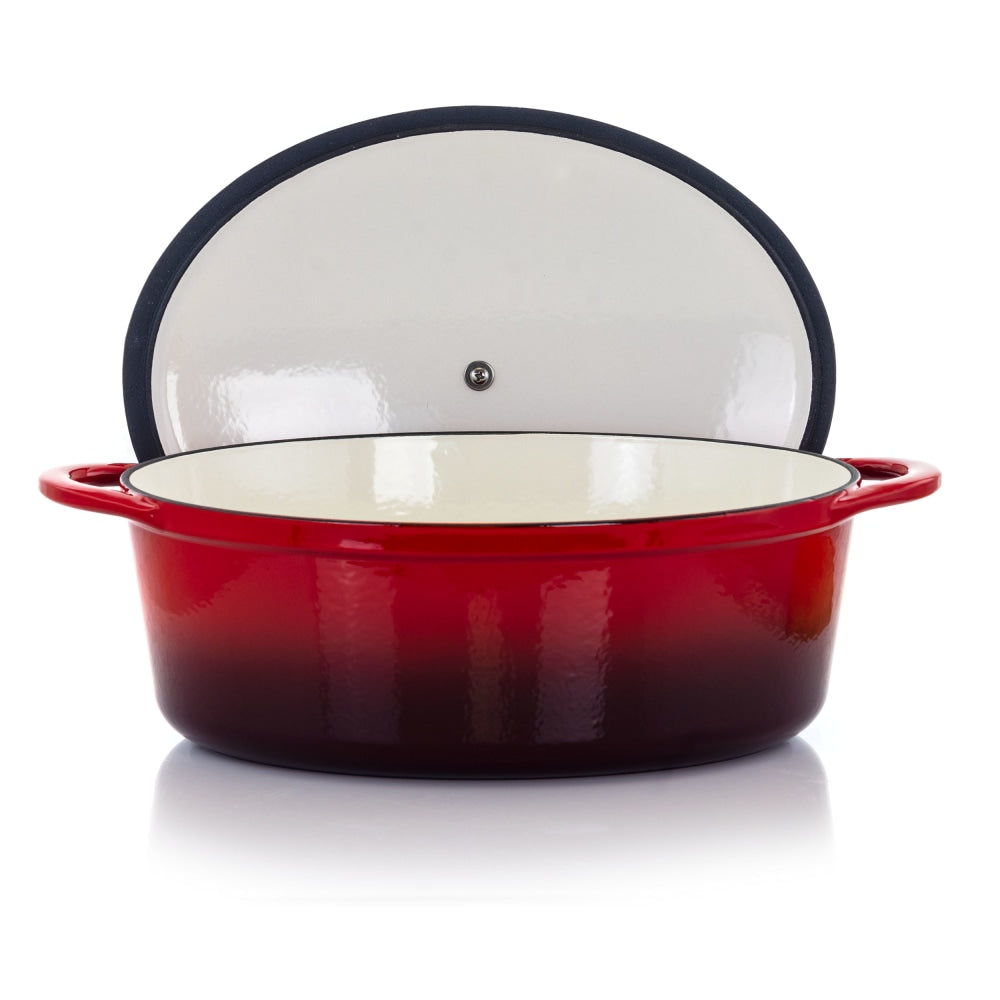 MegaChef 7-Quart Cast Iron Casserole Dish, Red