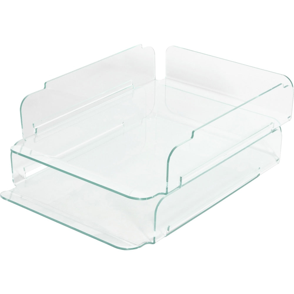 Lorell Acrylic Stacking Letter Trays, For * 1/2in x 11in Use, Clear/Green Edge, Set Of 2