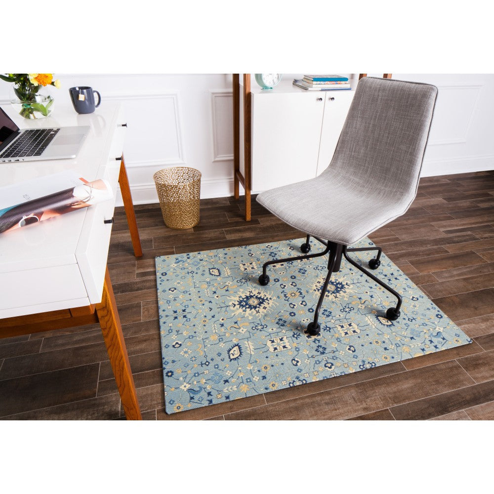 Anji Mountain Tabriz Rug'd Chair Mat, 1/2inH x 40inW x 54inD, Blue/Beige/Gold