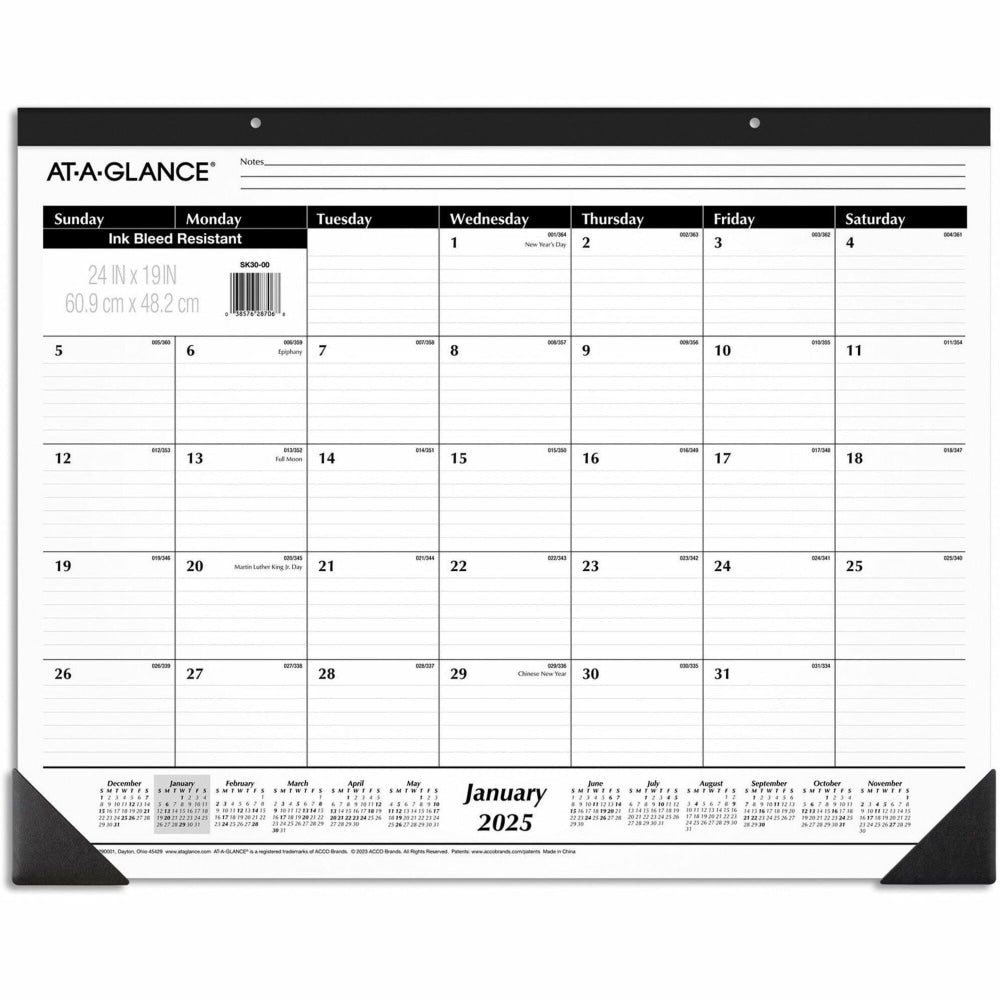 At-A-Glance Classic Monthly Desk Pad - Monthly - 1 Year - January 2025 - December 2025 - 1 Month Single Page Layout - 24in x 19in Sheet Size - Desktop - White - Paper - 4 / Bundle