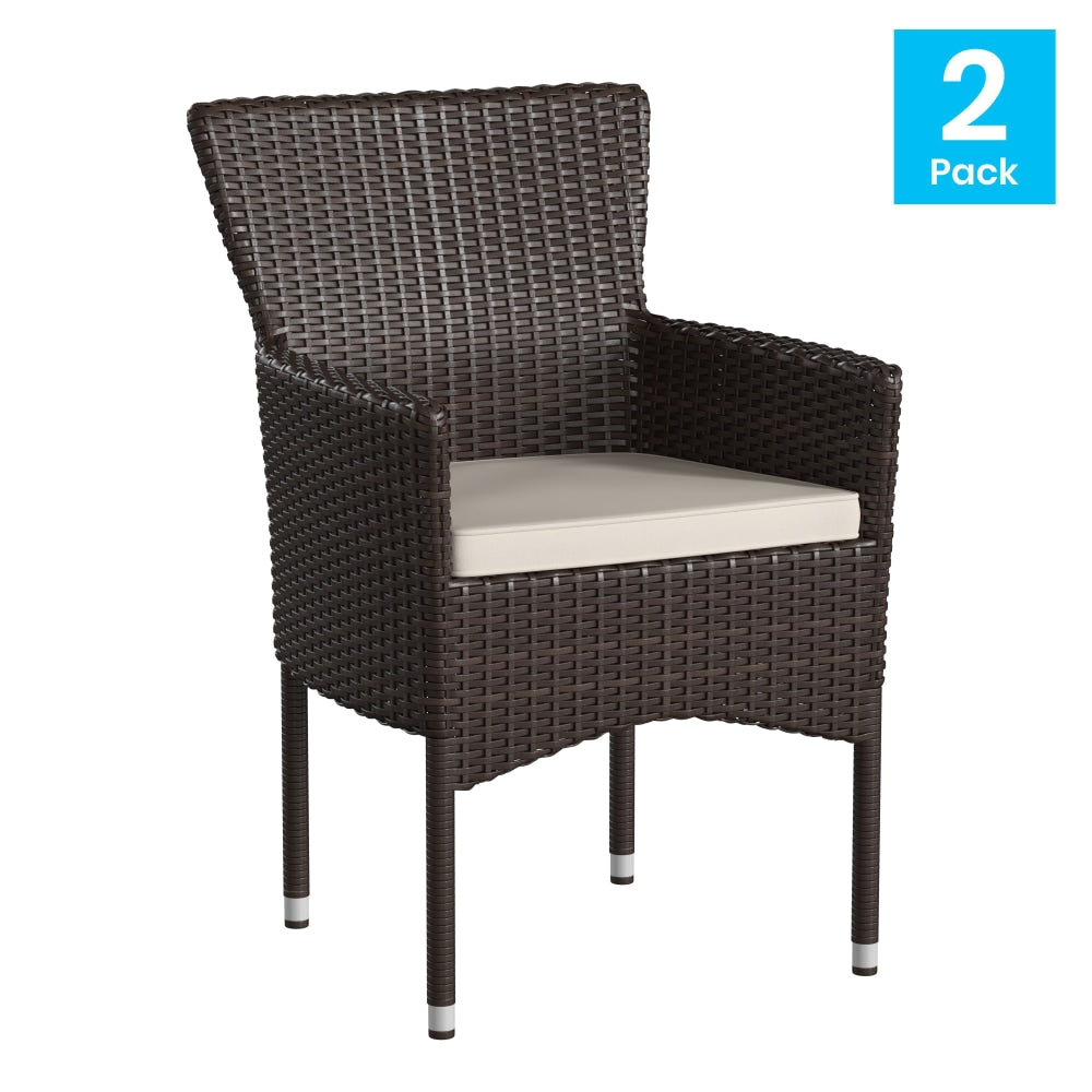 Flash Furniture Maxim Modern Wicker Patio Armchairs With Cushions, Cream/Espresso, Set Of 2 Chairs