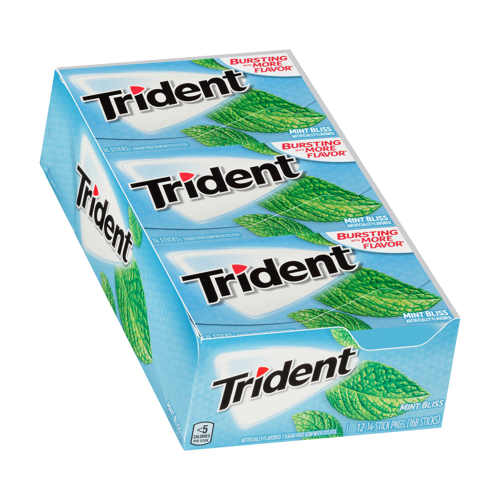 Trident Sugar-Free Mint Bliss Gum, 14 Pieces Per Pack, Box Of 12 Packs